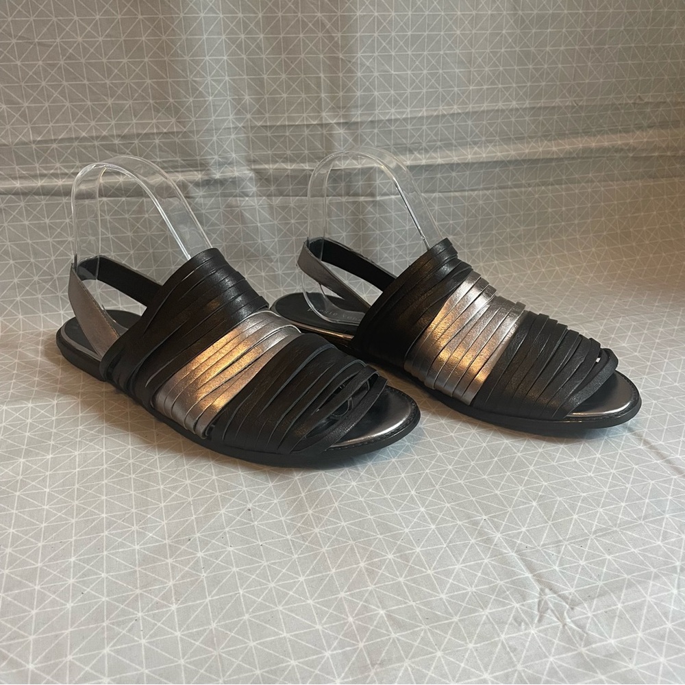 Poesie Veneziane Black & Pewter Strappy Leather Sandals 39